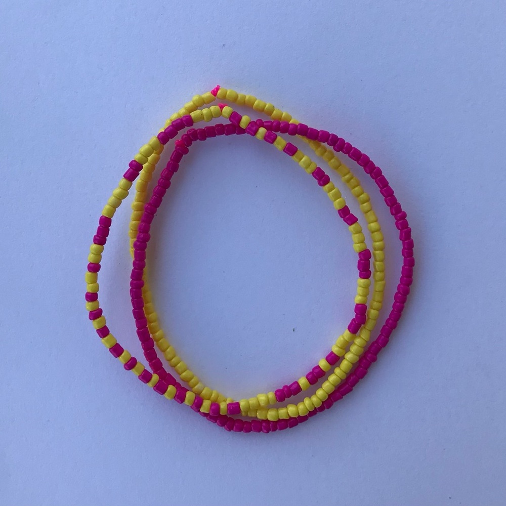 Pink and Yellow Beaded Anklet Set